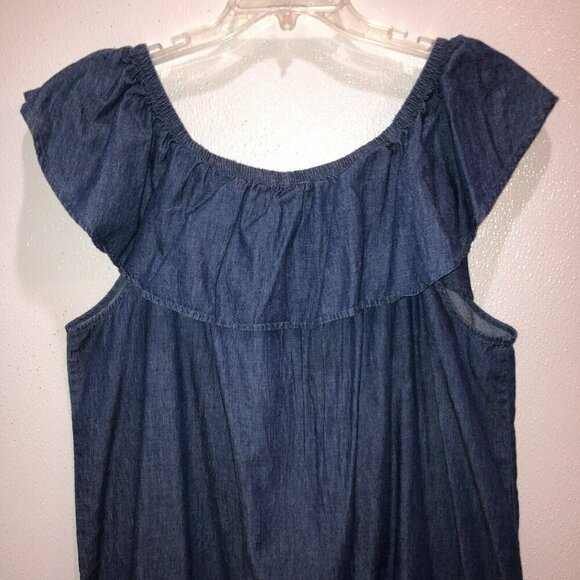 Faded Glory Womens XXL Blue Chambray Off the Shoulder Ruffle Denim Jean Dress - Picture 6 of 9